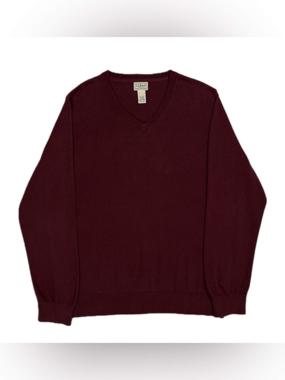 LL Bean 95% cotton 5% cashmere blend burgundy‎ red knit v neck sweater men's XL